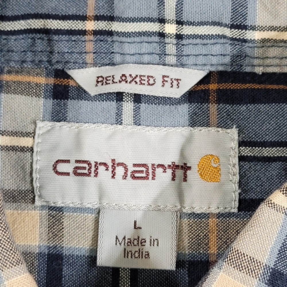 Carhartt Mens Relaxed Fit Plaid Long Sleeve Button Down Shirt Blue Tan Large - Picture 2 of 6